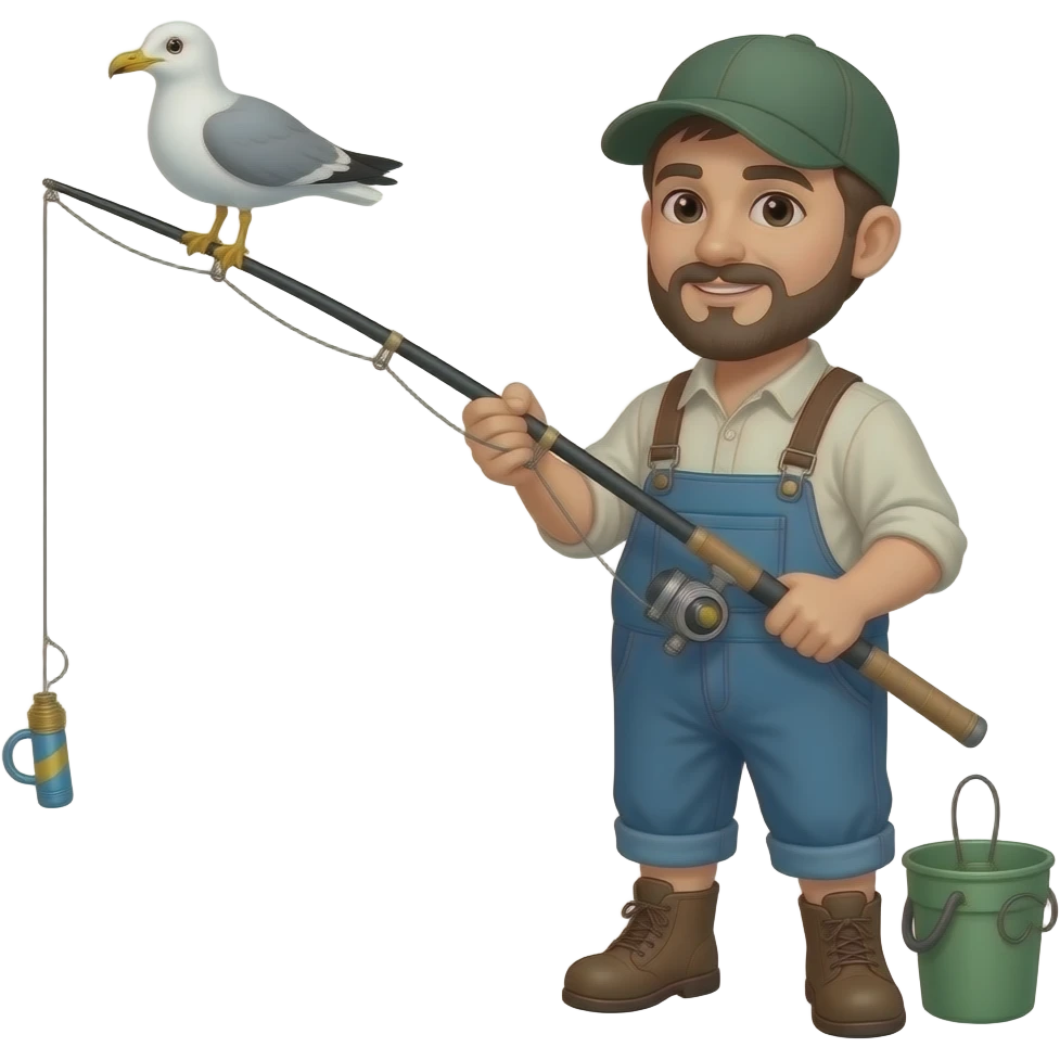 a fisherman with a seagull on the end of his line emoji
