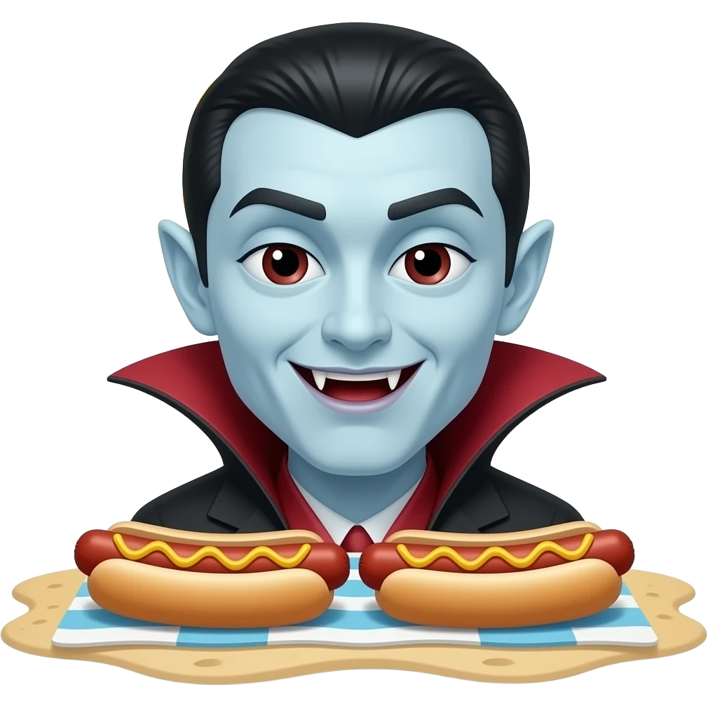 two hotdogs and a vampire sun bating emoji