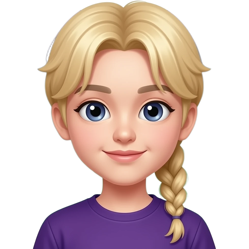 Emoji-style illustration of a young K-pop idol.
Light blond hair with a small side braid.
Cute cool expression, big eyes.
Dark purple (#742948) with green (#D8FFA1).
Simple emoji sticker style. emoji
