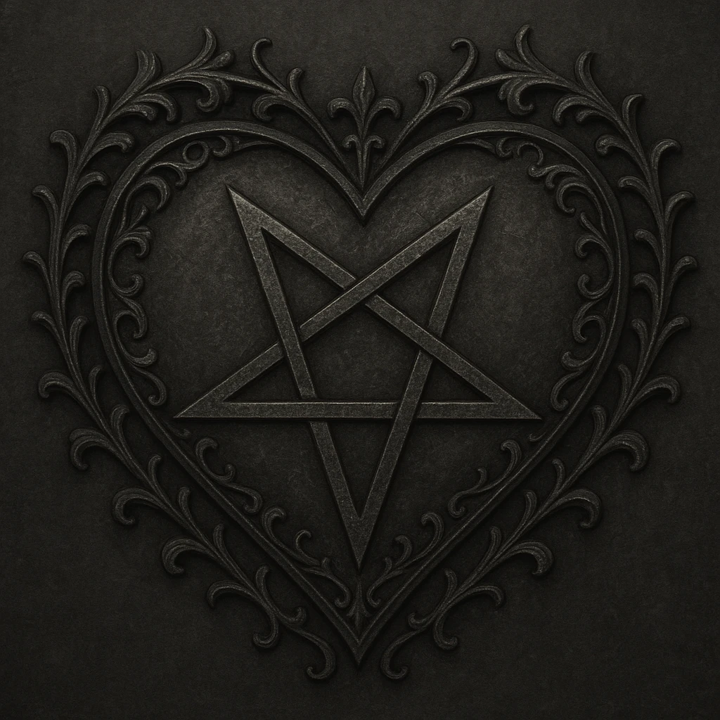 gothic heart with a pentagram emoji