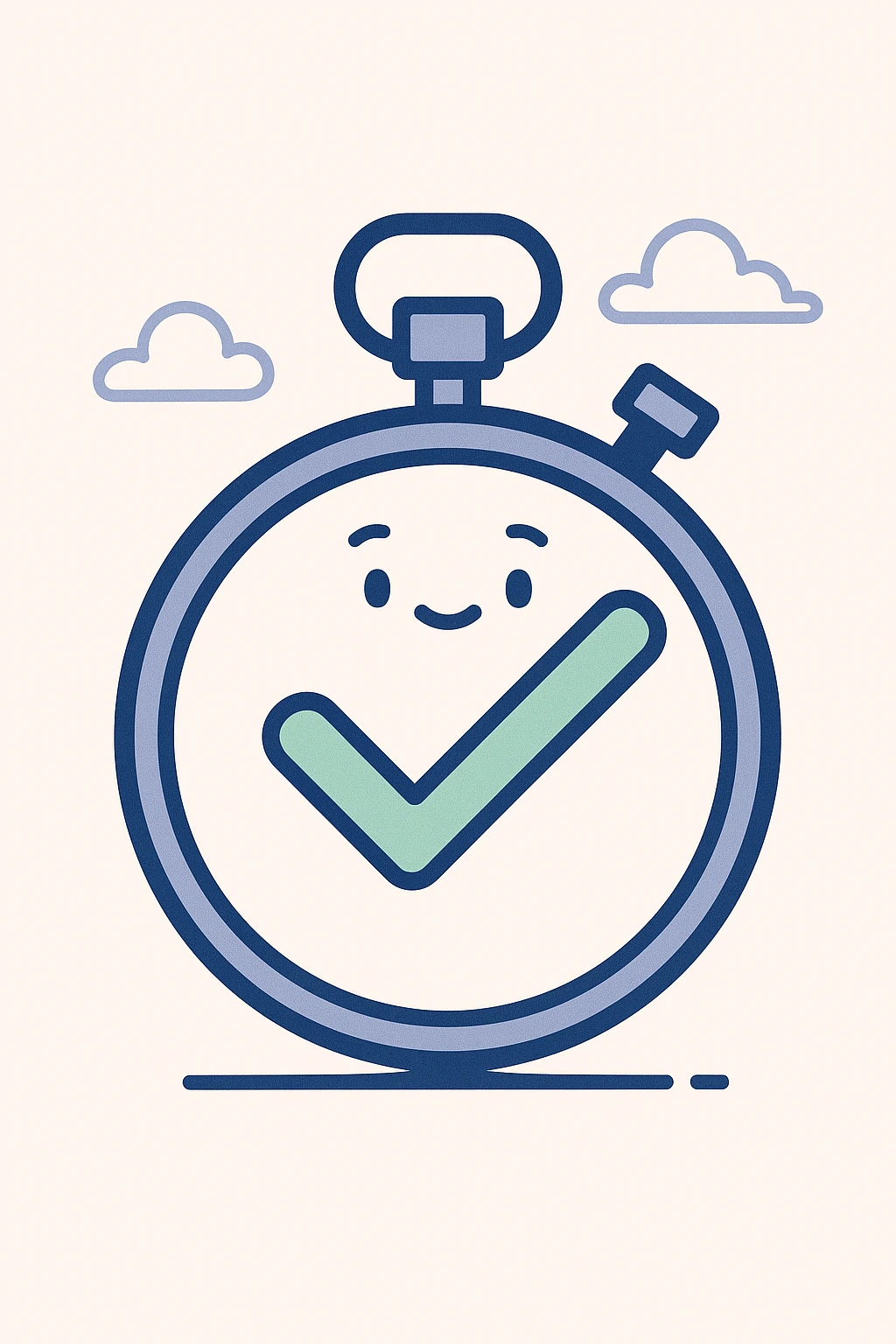 stopwatch with a green checkmark inside, modern flat style, no text emoji