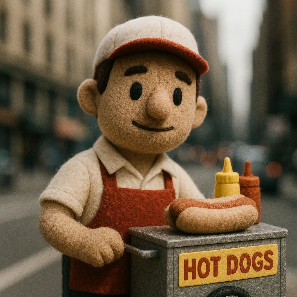 hotdog seller in New York with cart emoji
