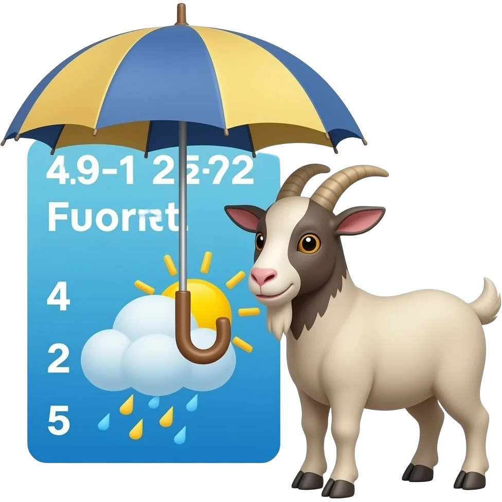 goat holding umbrella in front of a 4 day weather forcast emoji