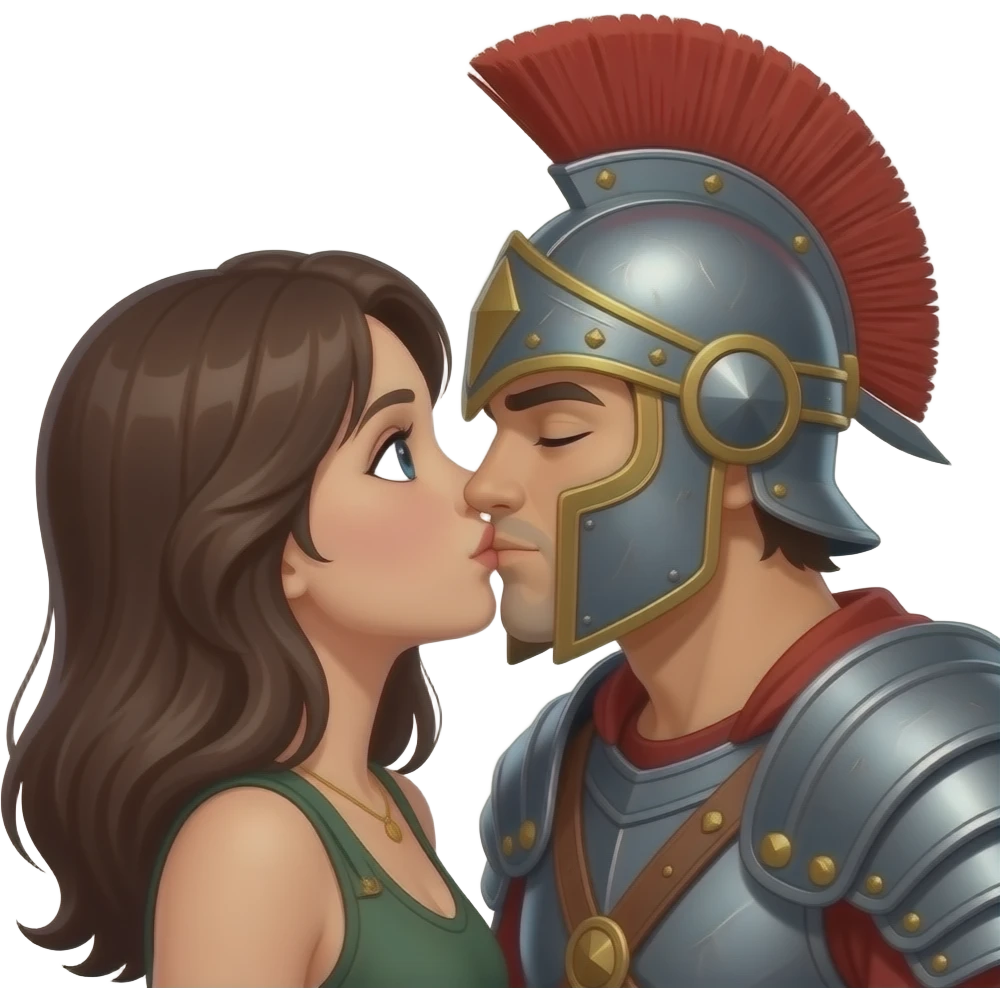 A fighter worior man kissing with his girlfriend girl and boy face quality is good and happy and they kissing each other emoji