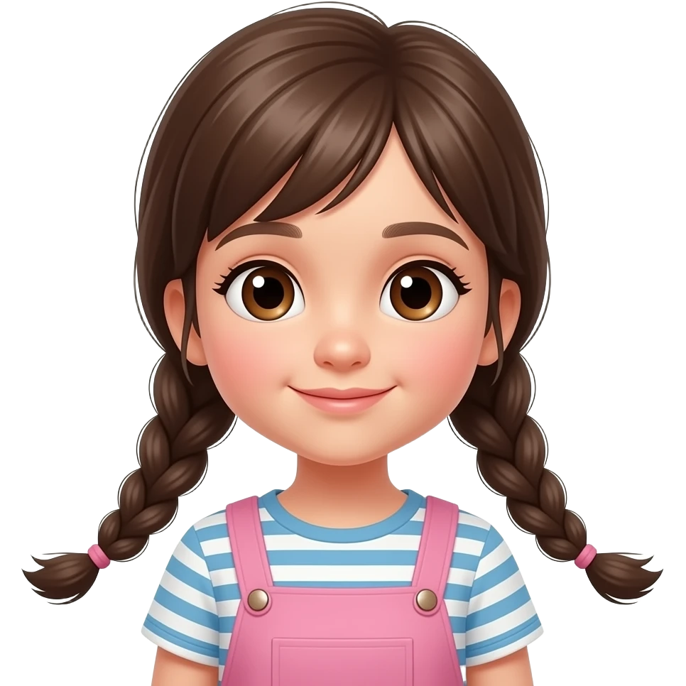 Niña pequeña con dos coletas largas y ojos marrones con ropa emoji