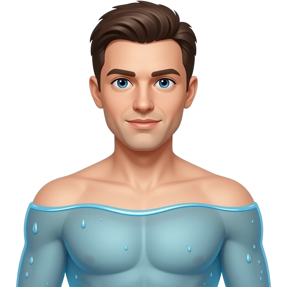 прозрачный человек в полный рост, наполненный по плечи водой emoji