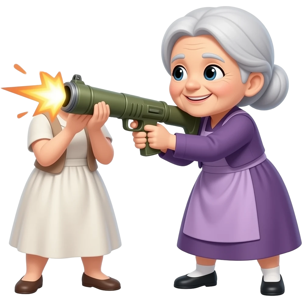 Vovó sendo acertada por uma bazooka emoji