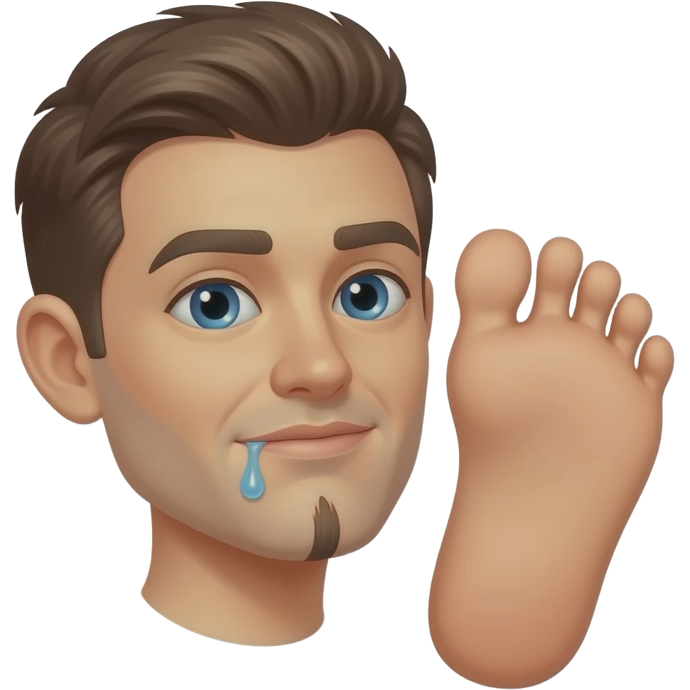 a guy drooling over a foot emoji