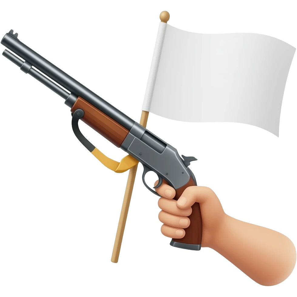 hand only holding a shotgun and a white flag emoji