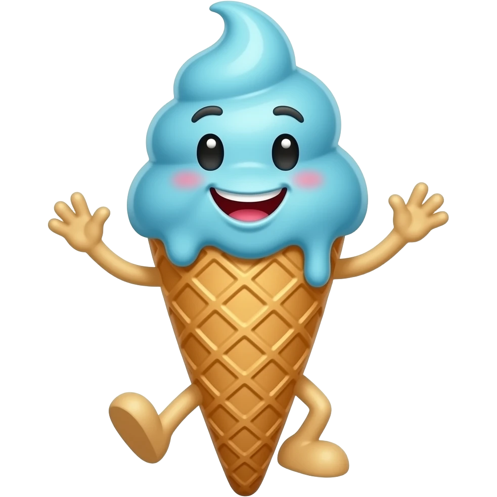 Blue ice cream cone with a face on it that dances motion emoji