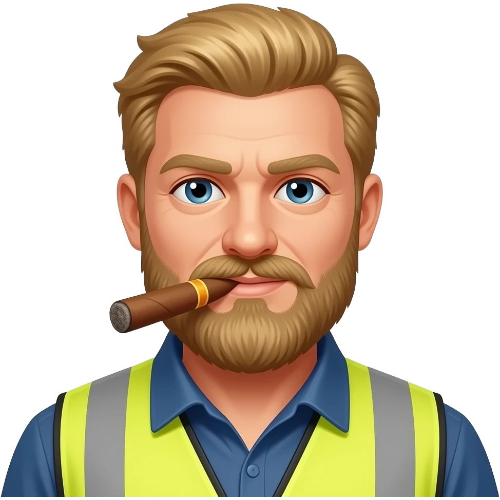 Big Blonde hair Guy with a beard, smoking a cigar Wearing a construction vest emoji