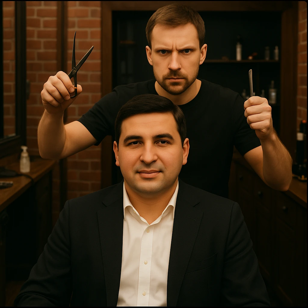 mijozni yuzini emas birinchi rasimdagi odamni yuzi 2 rasmdagi soch oladigan odamni yuzini birinchi rasimdagi odamni yuziga uxshasin mijozni yuzi boshqacha bulsin emoji