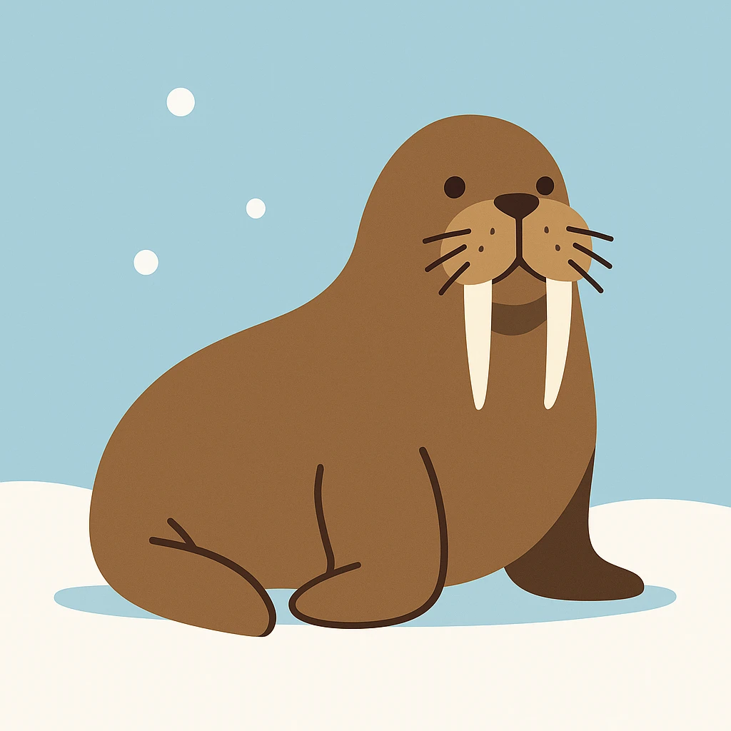 Flat design style walrus in the snow emoji