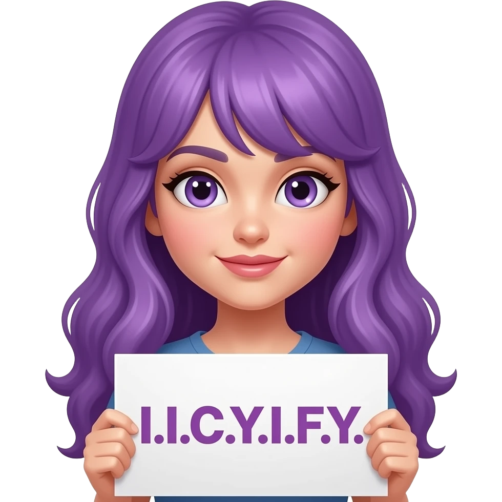 sexy girl with long purple hair holding a I.I.C.Y.I.F.Y. sign emoji