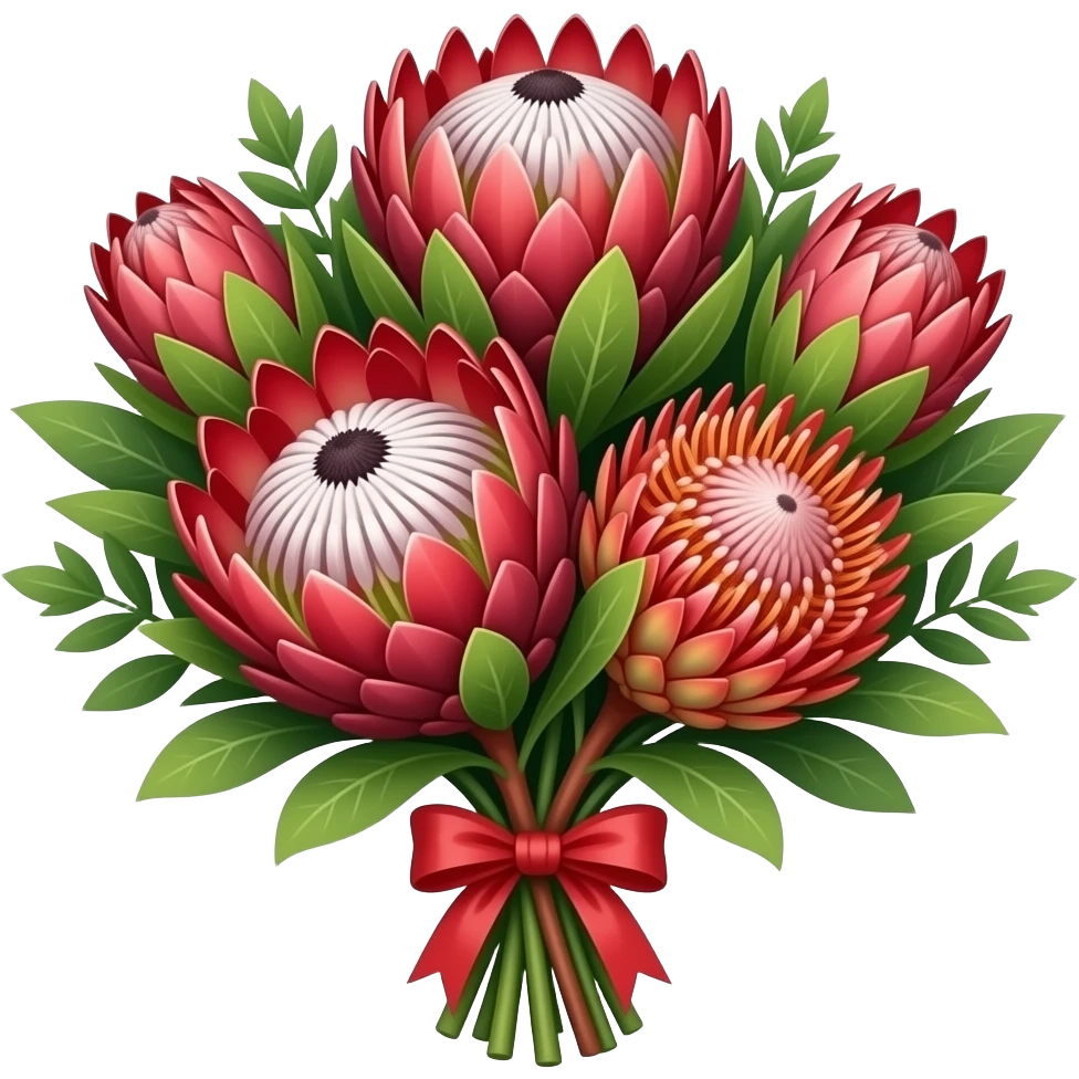 Protea and pincushion bouquet with filler medium size emoji