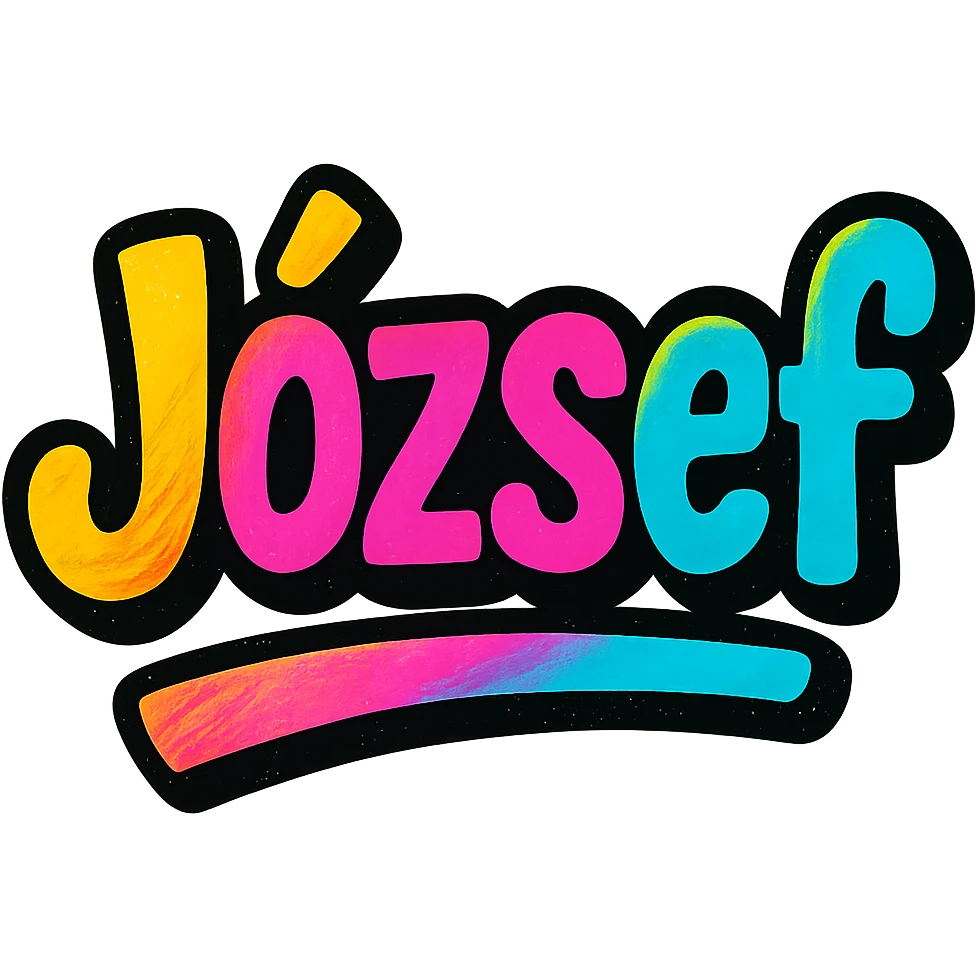 modern colorful gradient typography of the name József with dark outline, dynamic slanted or partial underline, in the style of reference patterns emoji