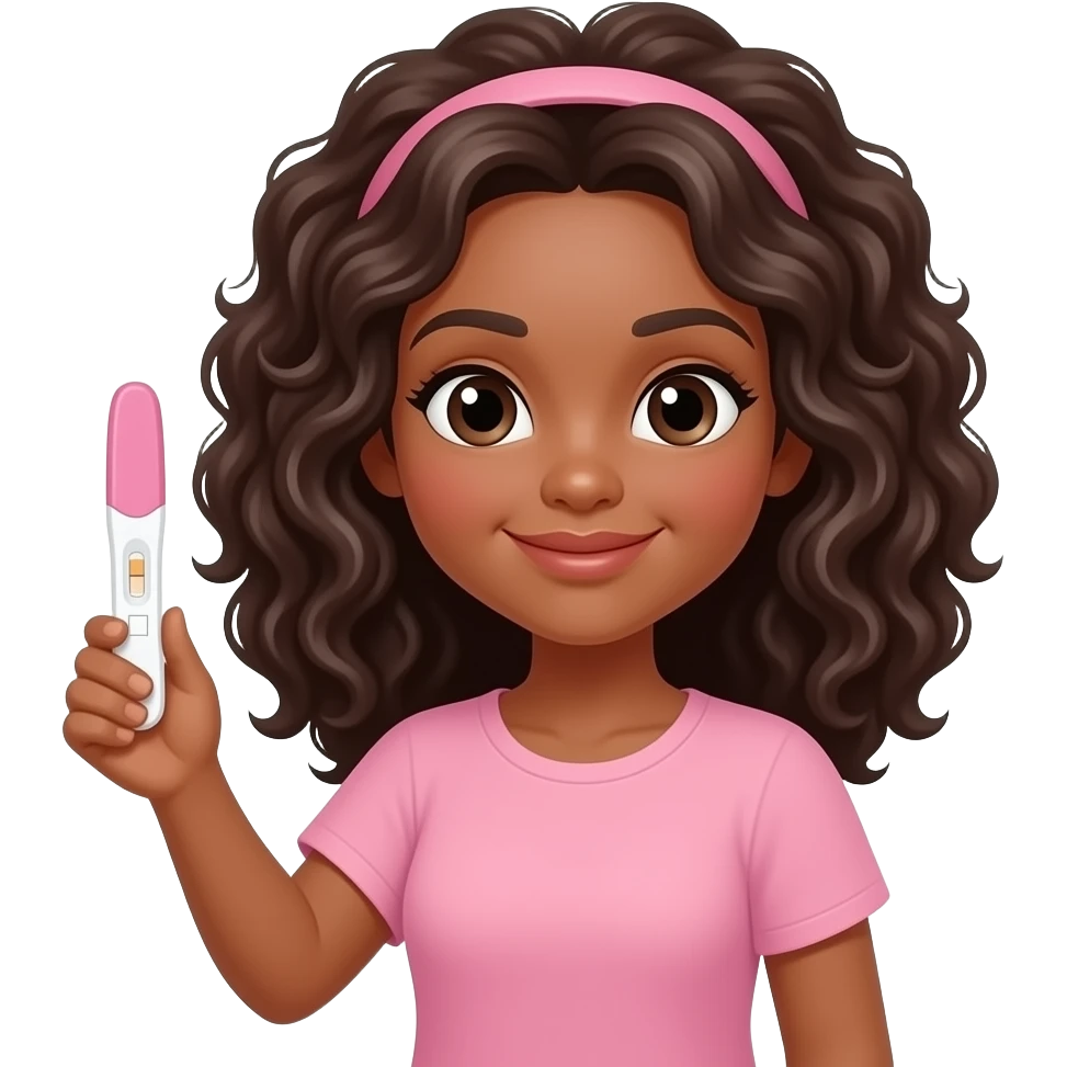 Brown women holding positive pregnancy test emoji