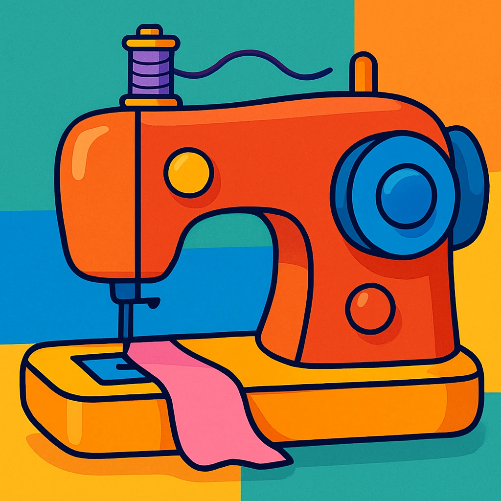sewing machine, vibrant cartoon style, colorful, lively emoji