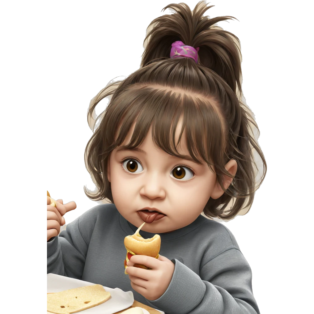 girl enjoying food with ponytail emoji