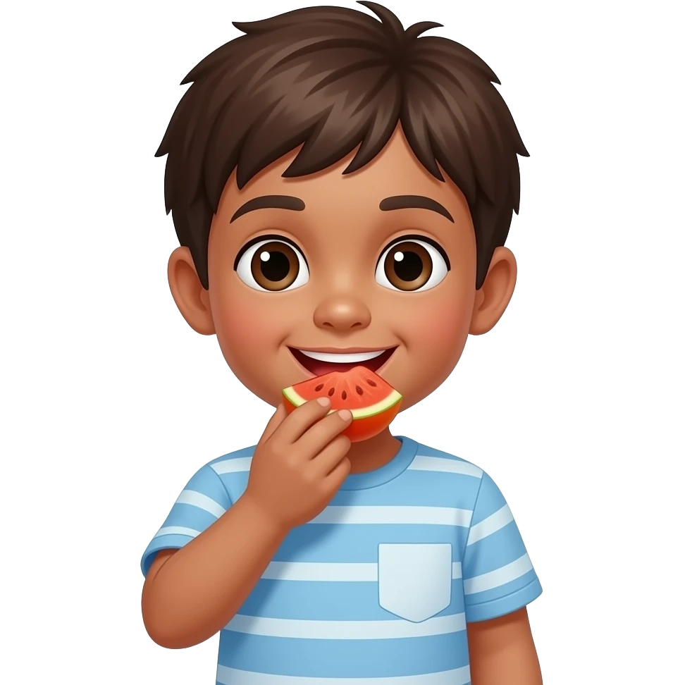 Un niño comiendo frutas y saludable emoji