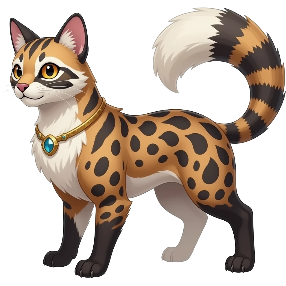 unique-patterned finned epic legendary vintage antique aesthetic quadrupedal elegant feral fantasy-Civet-Litten-Luxray-Shinx-Luxio-Vaporeon-Furret-Fakémon-fusion-hybrid-creature emoji