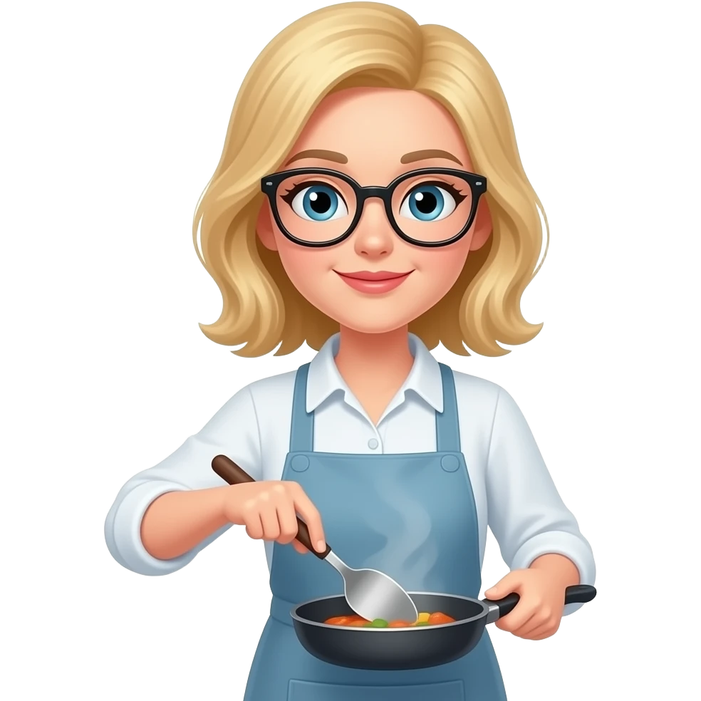 blonde woman cooking glasses emoji