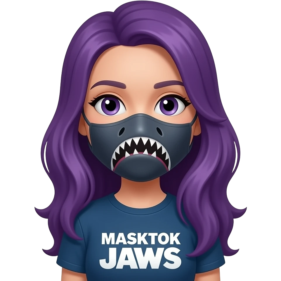 girl with long purple hair with a MASKTOK JAWS sign emoji