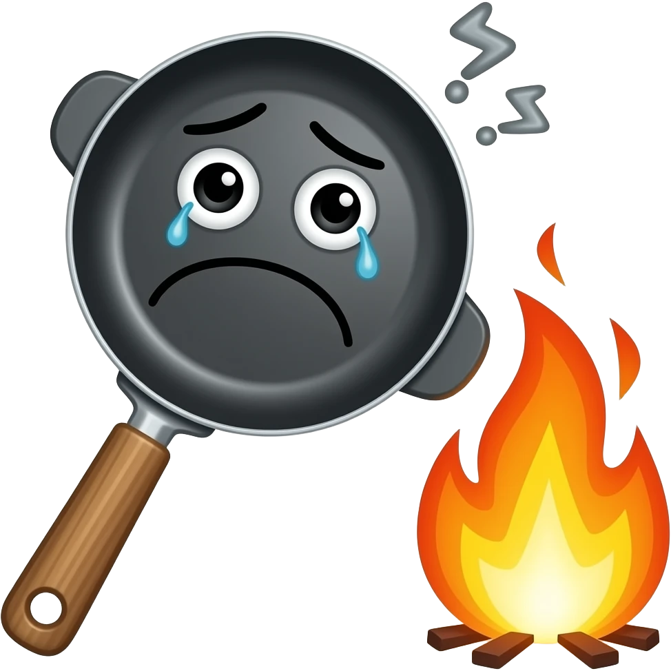 a frying pan afraid of fire/heat emoji