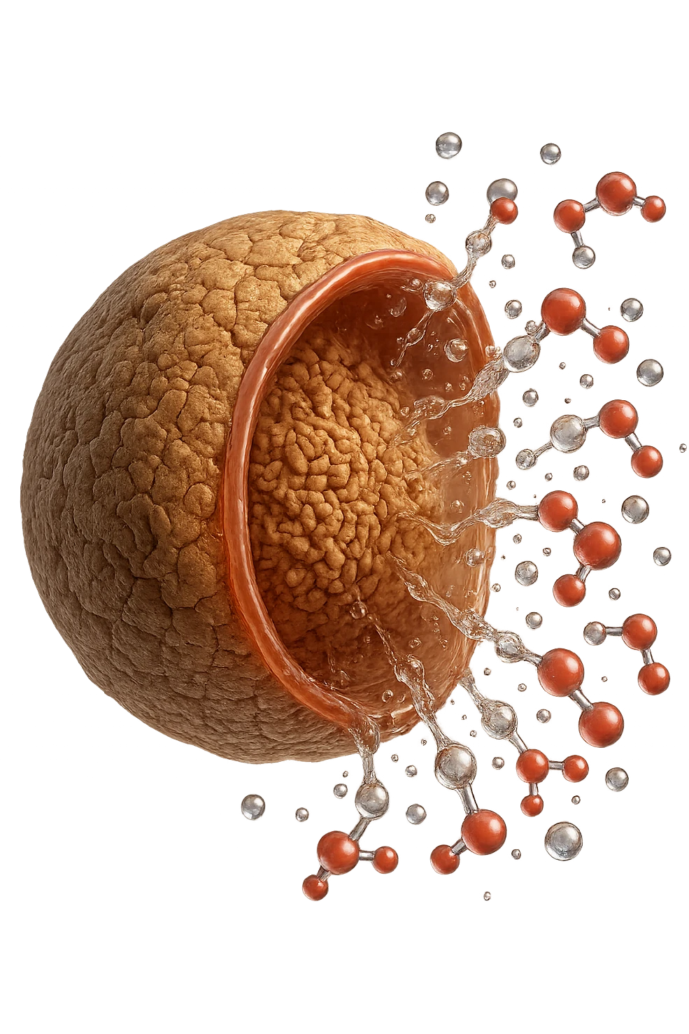 cellula di glicogeno in italiano che si svuota di acqua, iperrealistica 4k emoji