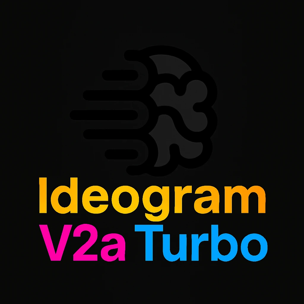 make a non gradient solid but colorful text of "Ideogram V2a Turbo", black background, add this logo too,  emoji