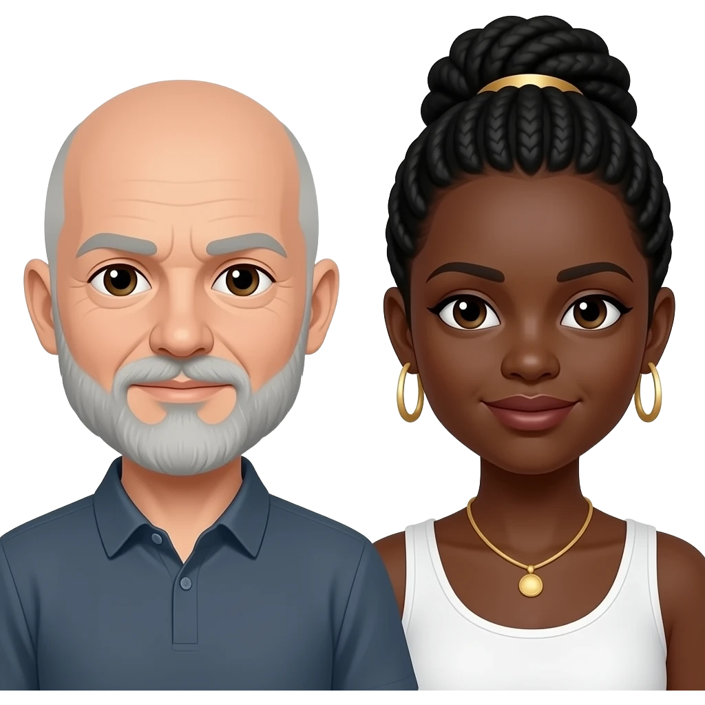 Bald White man with grey beard  and a black Nigerian women emoji