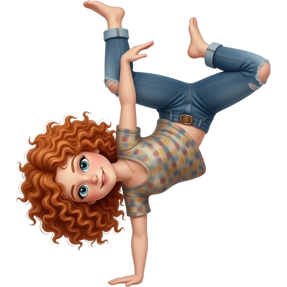 Fille rousse bouclés tâches de rousseur Acrobatie emoji