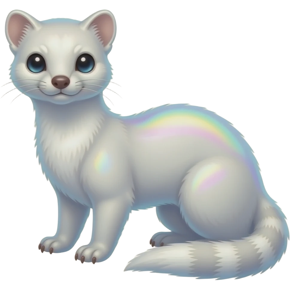 White translucent diaphanous colorful iridescent genet-Fossa-civet-mustelid-creature-hybrid, full body emoji