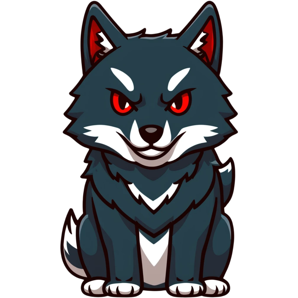 menacing black wolf with bright red eyes emoji