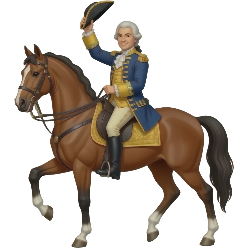 vintage soldier xviii century in a horse holding high one hat emoji