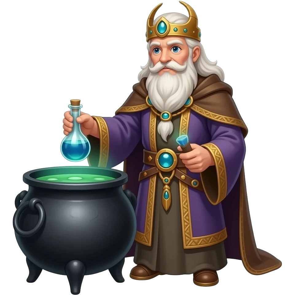 creami l'emoji di un druido robot che prepara una pozione in un calderone emoji