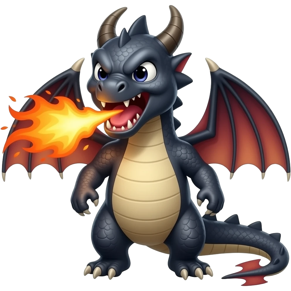 Toothless the dragon looking aggressive with blew flames in him mouth emoji