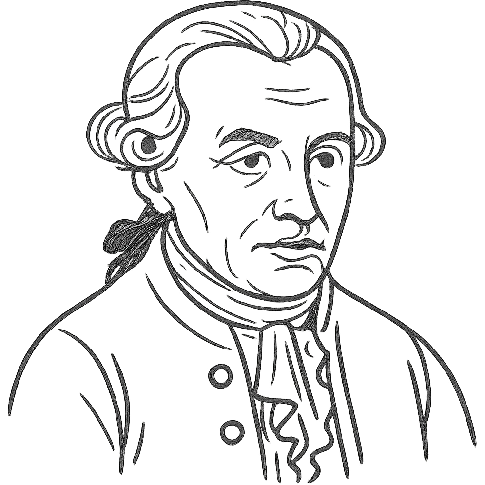 Rectify the mouth to look more natural and accurate in the hand-drawn black outline sketch style of the famous portrait of Immanuel Kant. Keep no fill, only outlines, no background, and no text. emoji