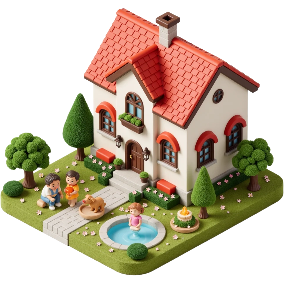 palace house with a family and pet, celebrations  emoji