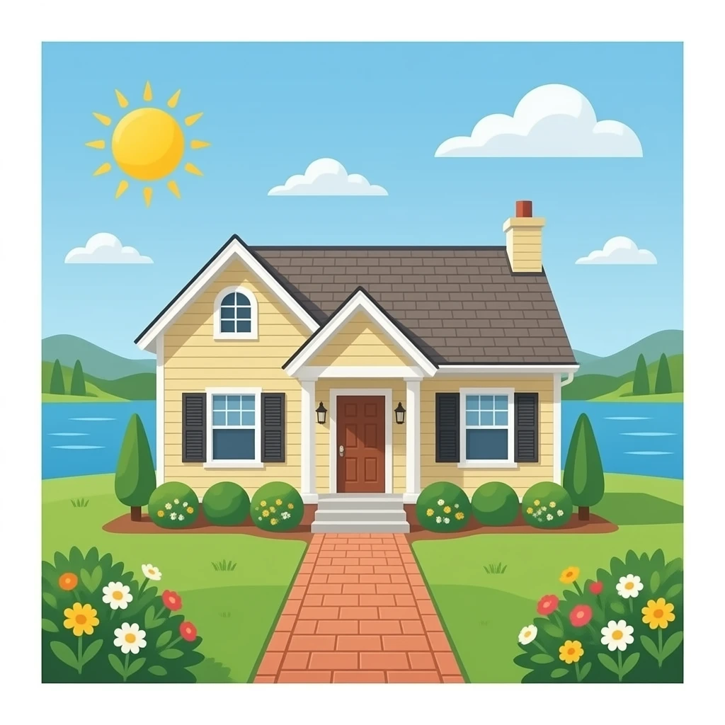 Lakeside house front view and brick path emoji 3d png no background emoji
