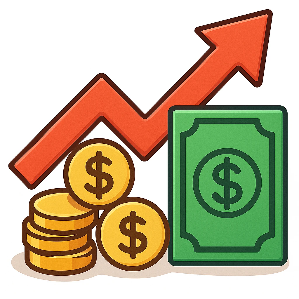 investment concept with upward arrow and money in classic apple emoji style emoji