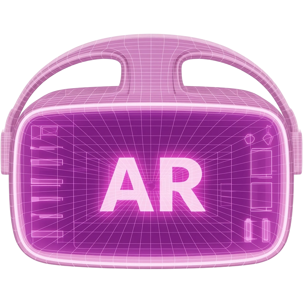 vaporwave 3d wireframe, VR, AR, quirky, unique, tech, pink, purple, aesthetic emoji