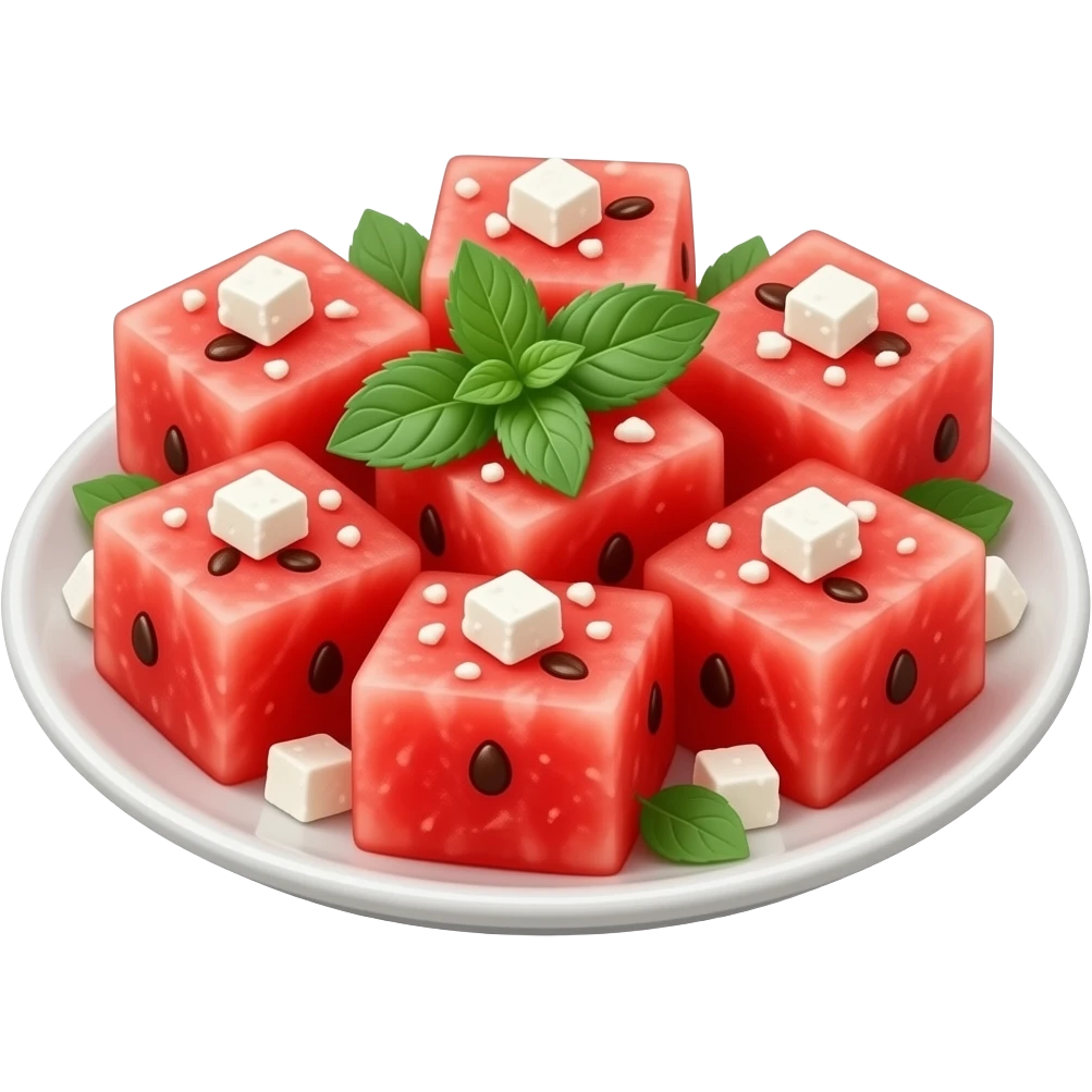 WATERMELON salad with feta and mint on a plate emoji