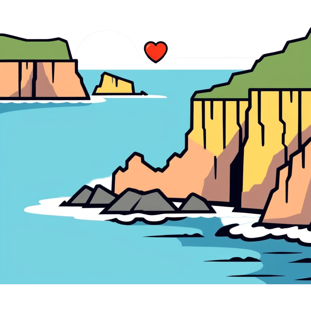 heart with a coastal cliffs theme, clean digital illustration emoji