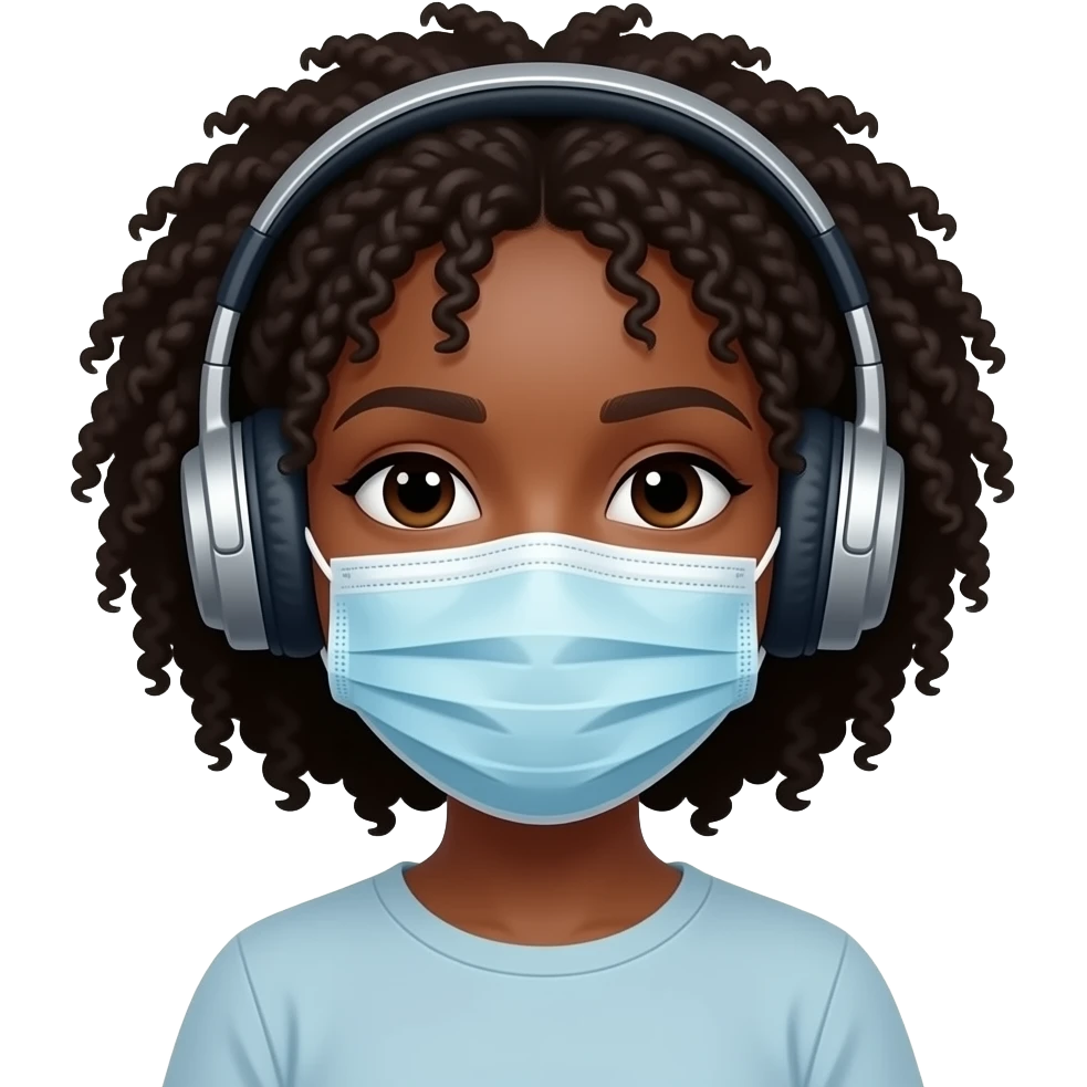Black girl with headphones and face mask emoji