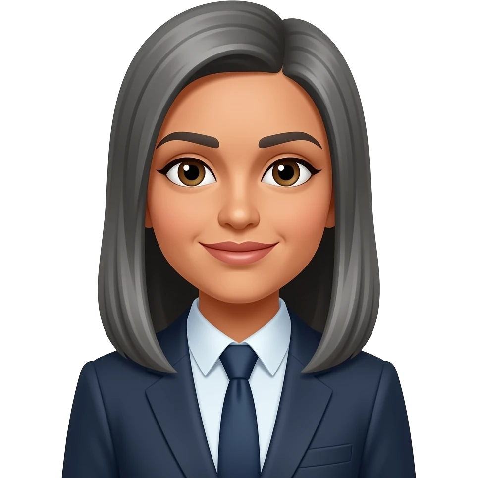 Indian female with straight grey hair using using suit emoji