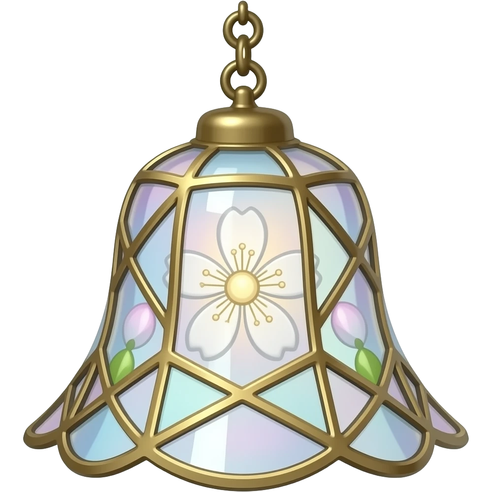 Hanging Iridescent pastel while sakura crystals white-pearly suncatcher with bell LAMP emoji