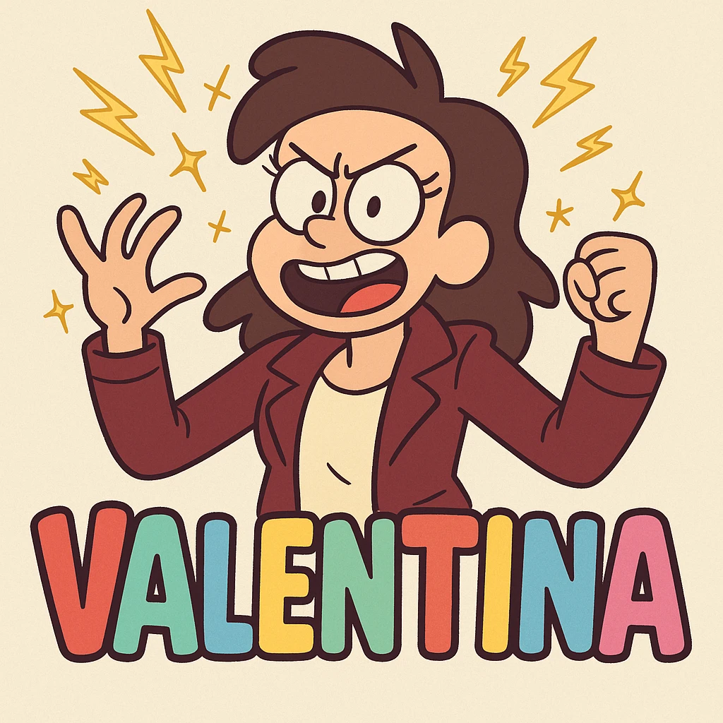 Add electric sparkles and the name 'Valentina' in a colorful cartoon style. emoji