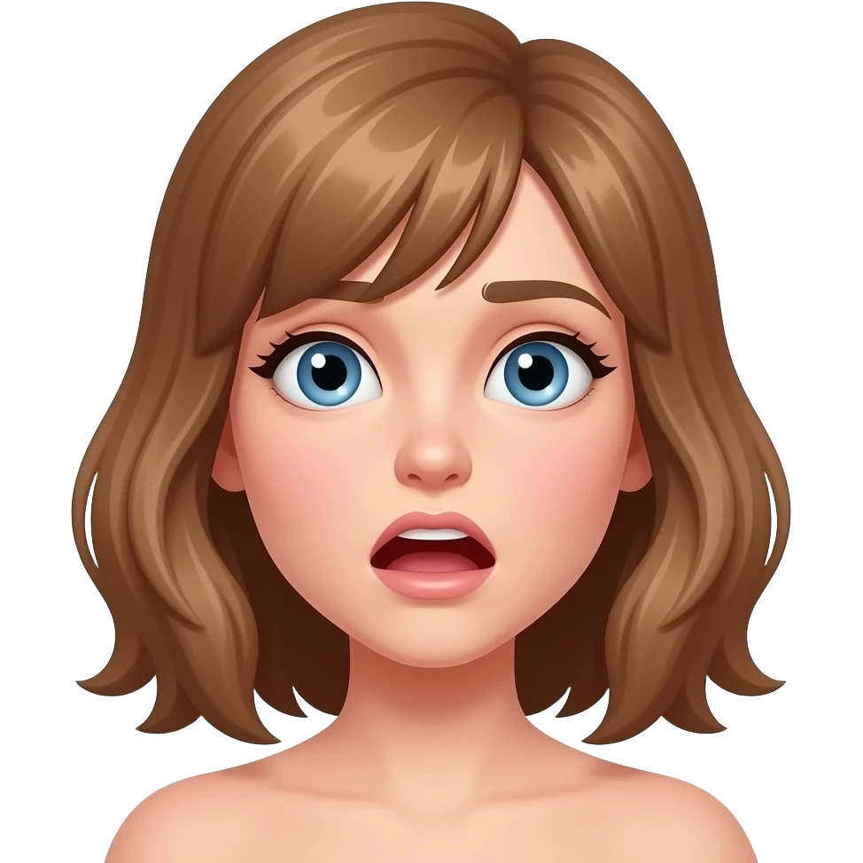 Light Brown hair, blue eyes, collar bone length hair, girl, light skin. Excited and confused emoji