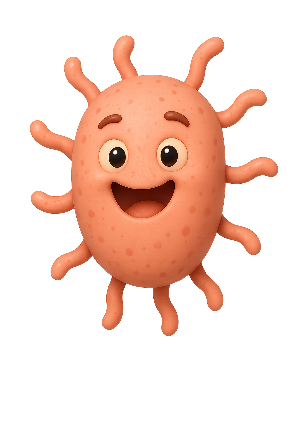 EMOJI STILE IPHONE DI 6 
BATTERI INTESTINALI ROSA SALMONE FELICI CHE FLUTTUANO IN ARIA, IPERREALISTICO 4K emoji